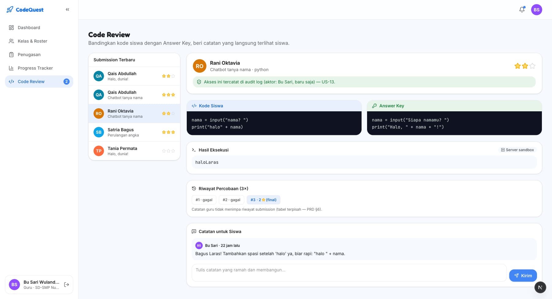 Code Review + Kunci Jawaban Berdampingan